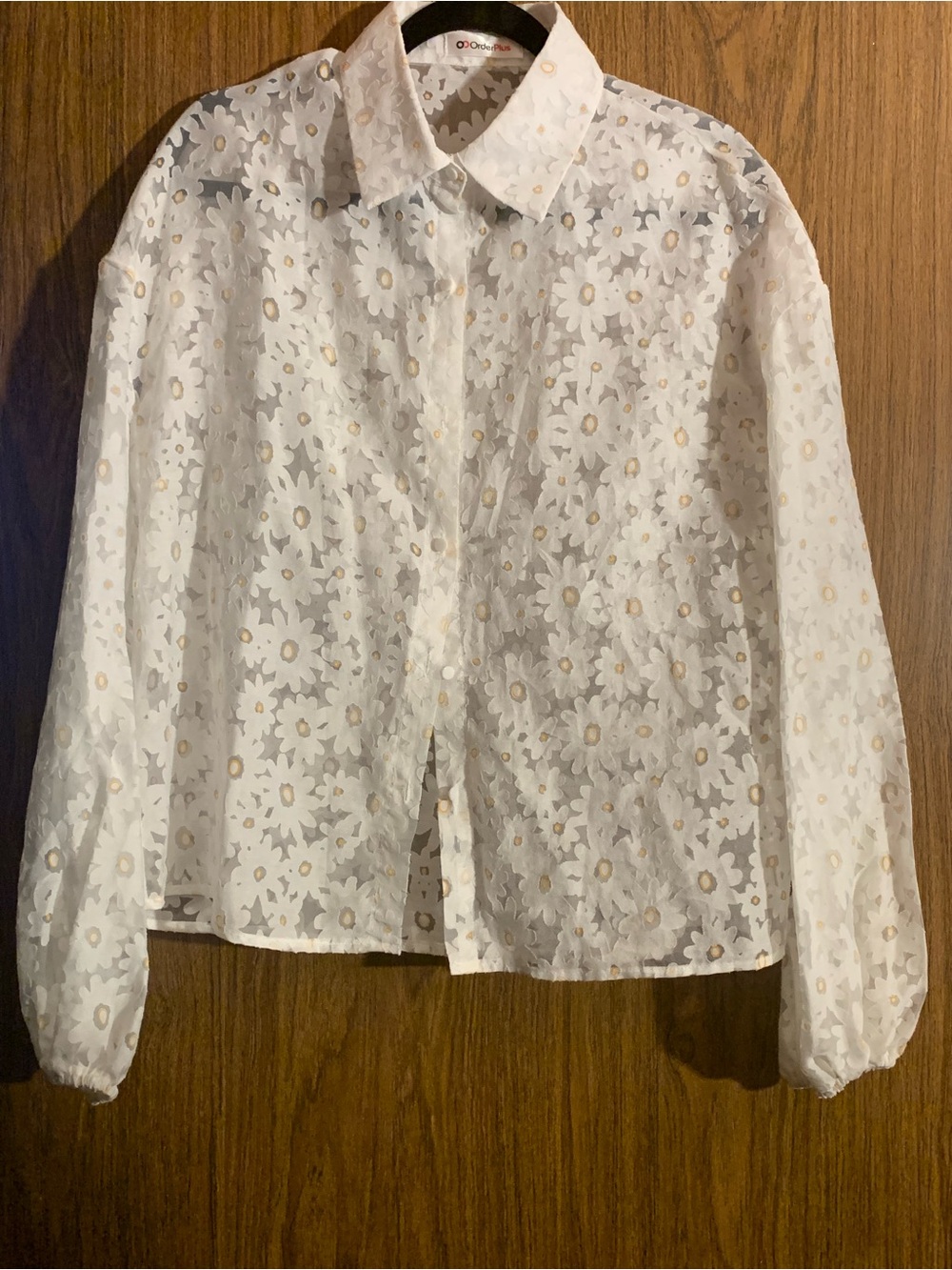 Lace Daisy Button-Up Shirt — White and Orange